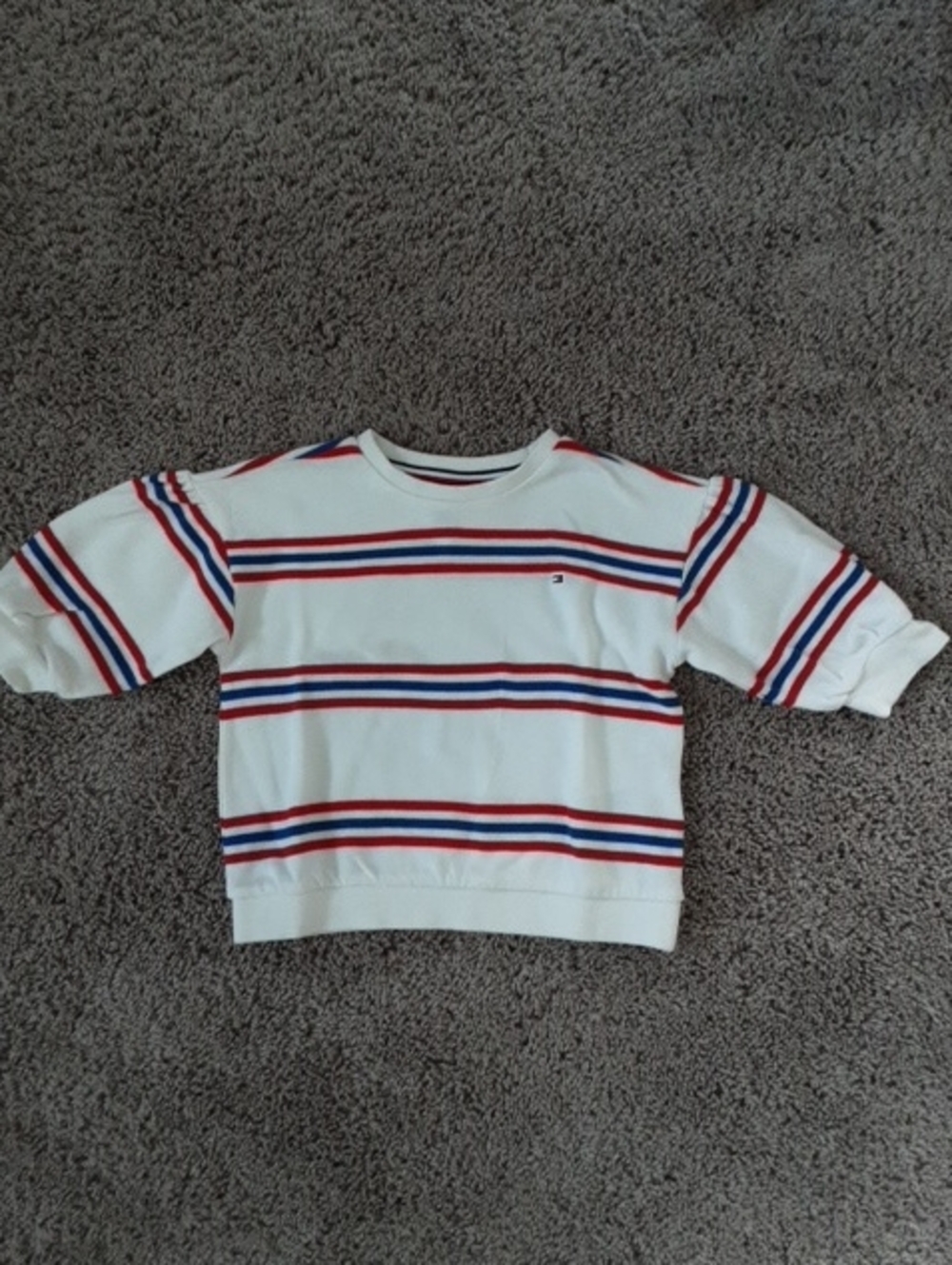 Tommy Hilfiger White Crewneck Sweatshirt with Red & Blue Stripes